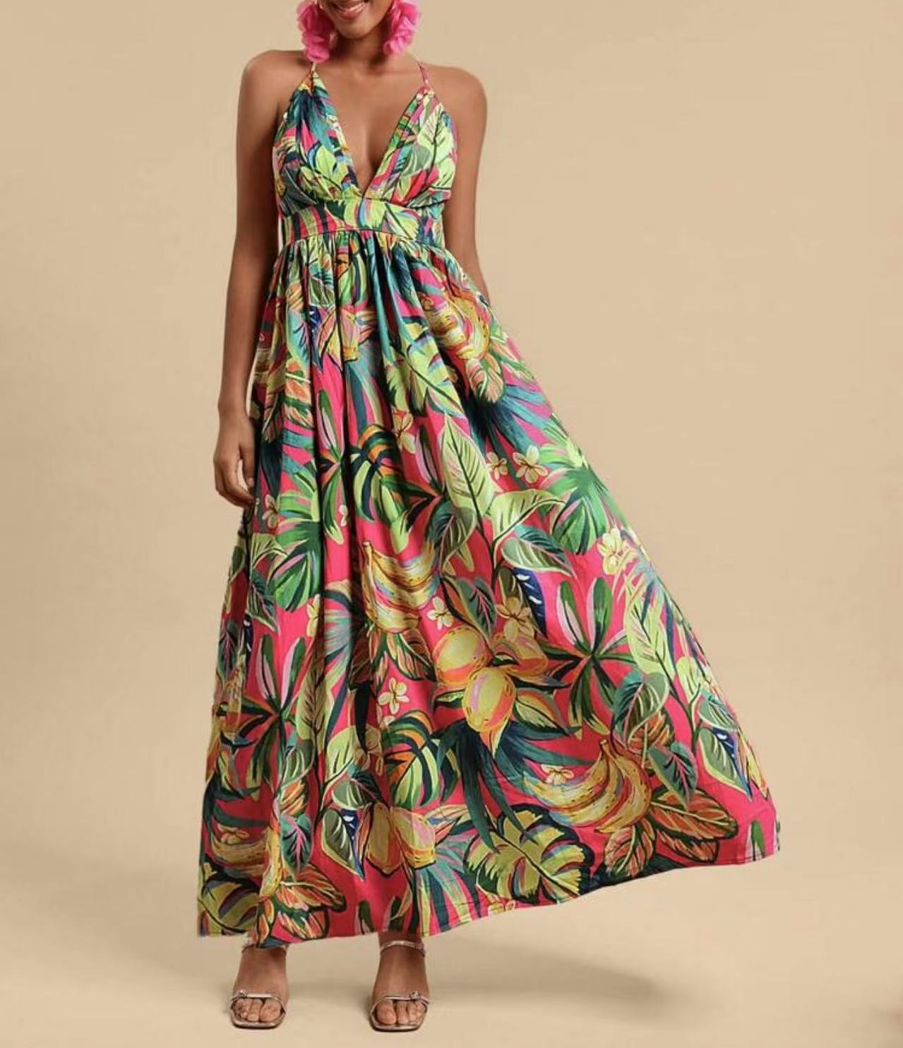 Ethnic Style Sexy Slim-fit Printed Strapless Dress
