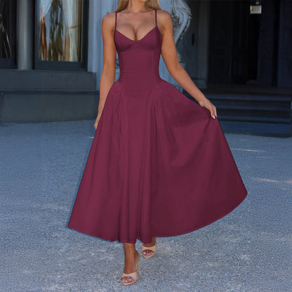 Elegant High-end Strapless Solid-color Long Dress