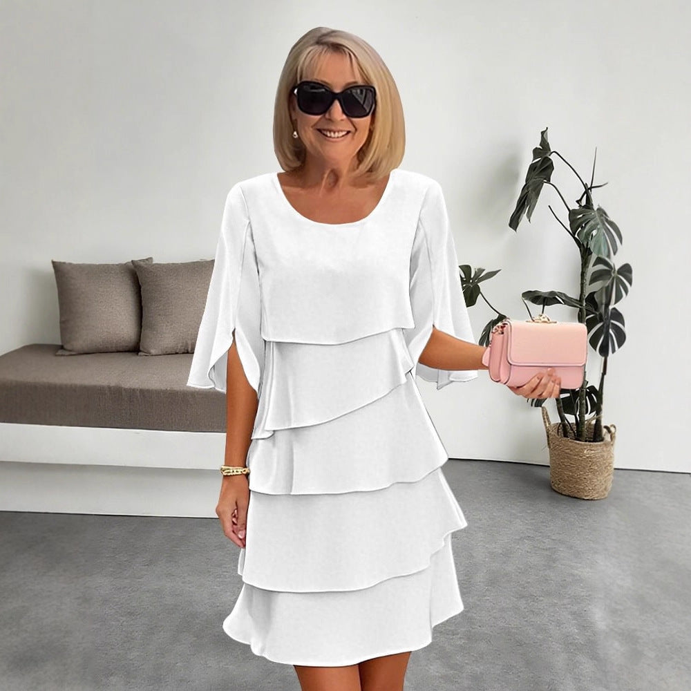 Round Neck Cake Skirt Spliced Dress Women's Clothing