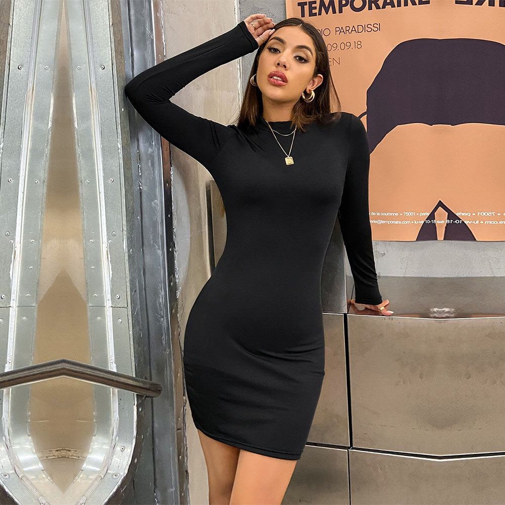 Elegant And Light Mature Style Women's Dress Autumn And Winter Semi-high Collar High Waist Slim Fit Short Skirt