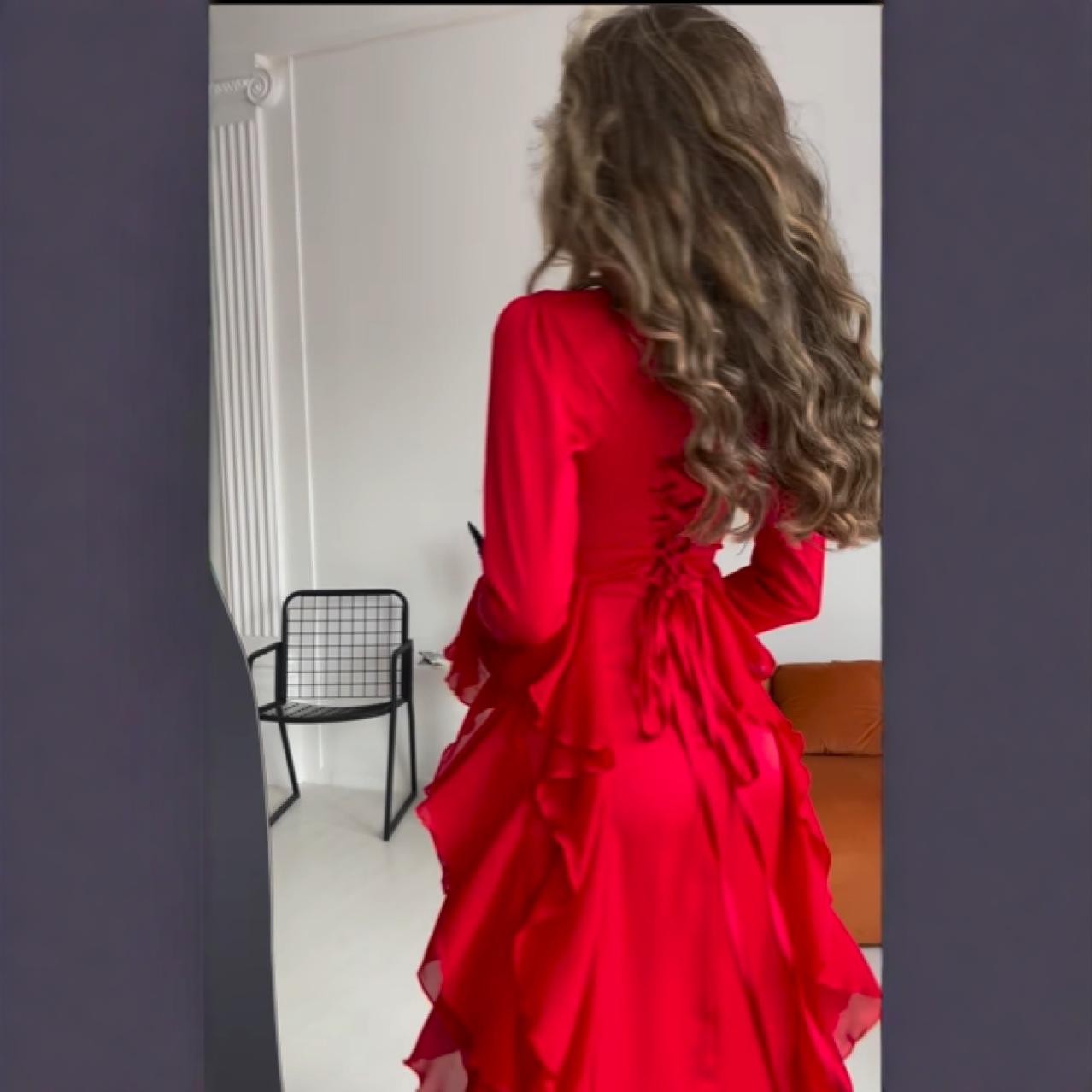 Round Neck Trumpet Sleeve High Waist Slim Dress