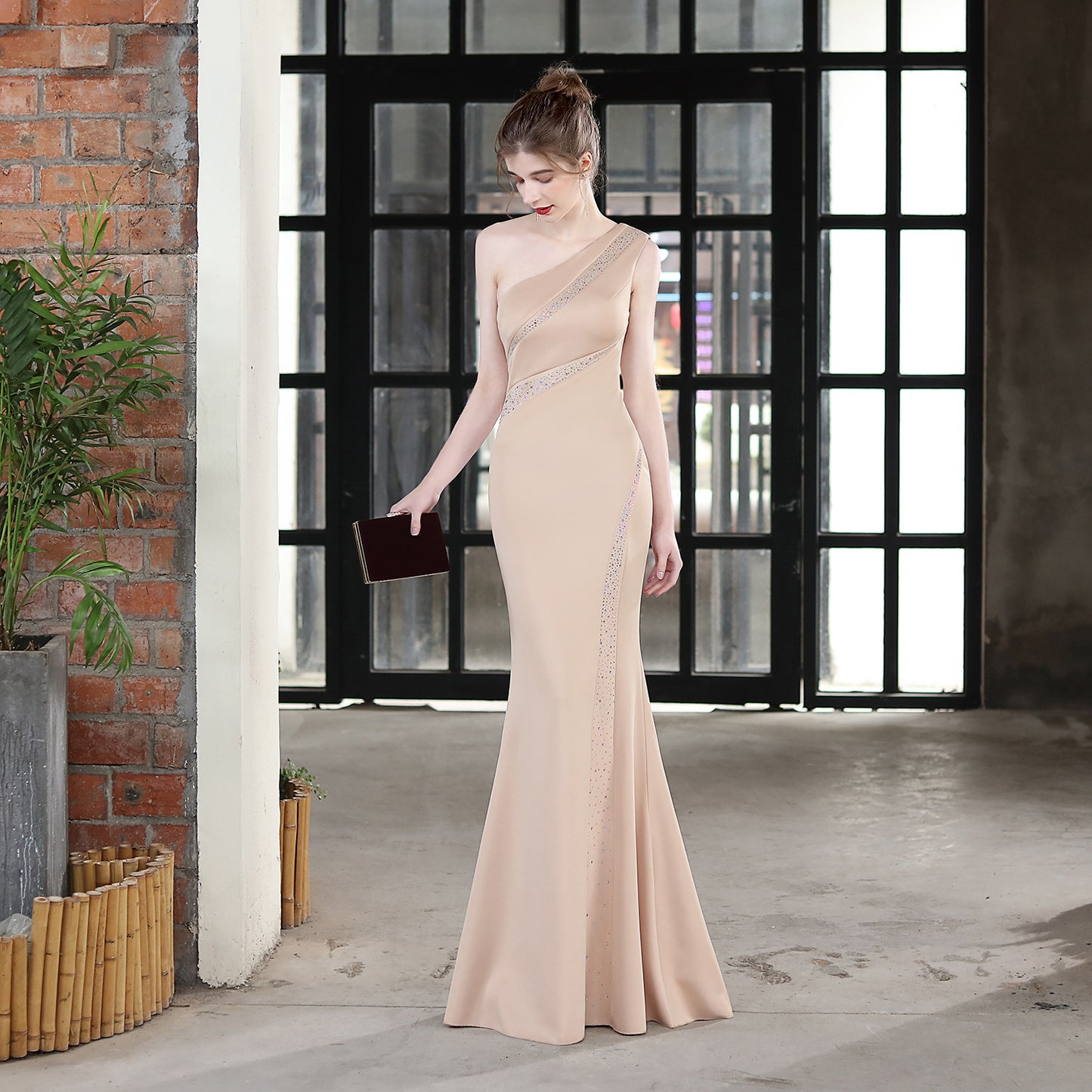 Toast Dress Long One-shoulder Thank You Banquet Slim Fishtail Skirt