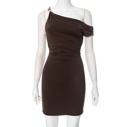 Solid-color Asymmetric One-shoulder Sexy Sheath Dress