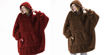 Hoodie Sweatshirt With Big Pocket Tops Sweater Comfortable Loose Double-Sided Fleece Thicker Wearable Blanket