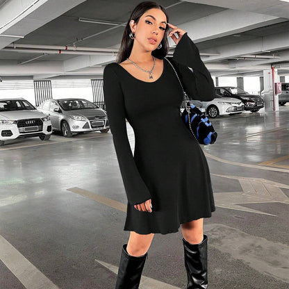 Women's Solid Color Simple U-neck Dress