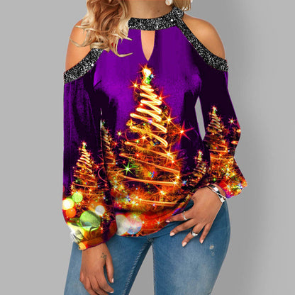 Printed Sexy Off-the-shoulder Plus Size Blouse Lantern Sleeve T