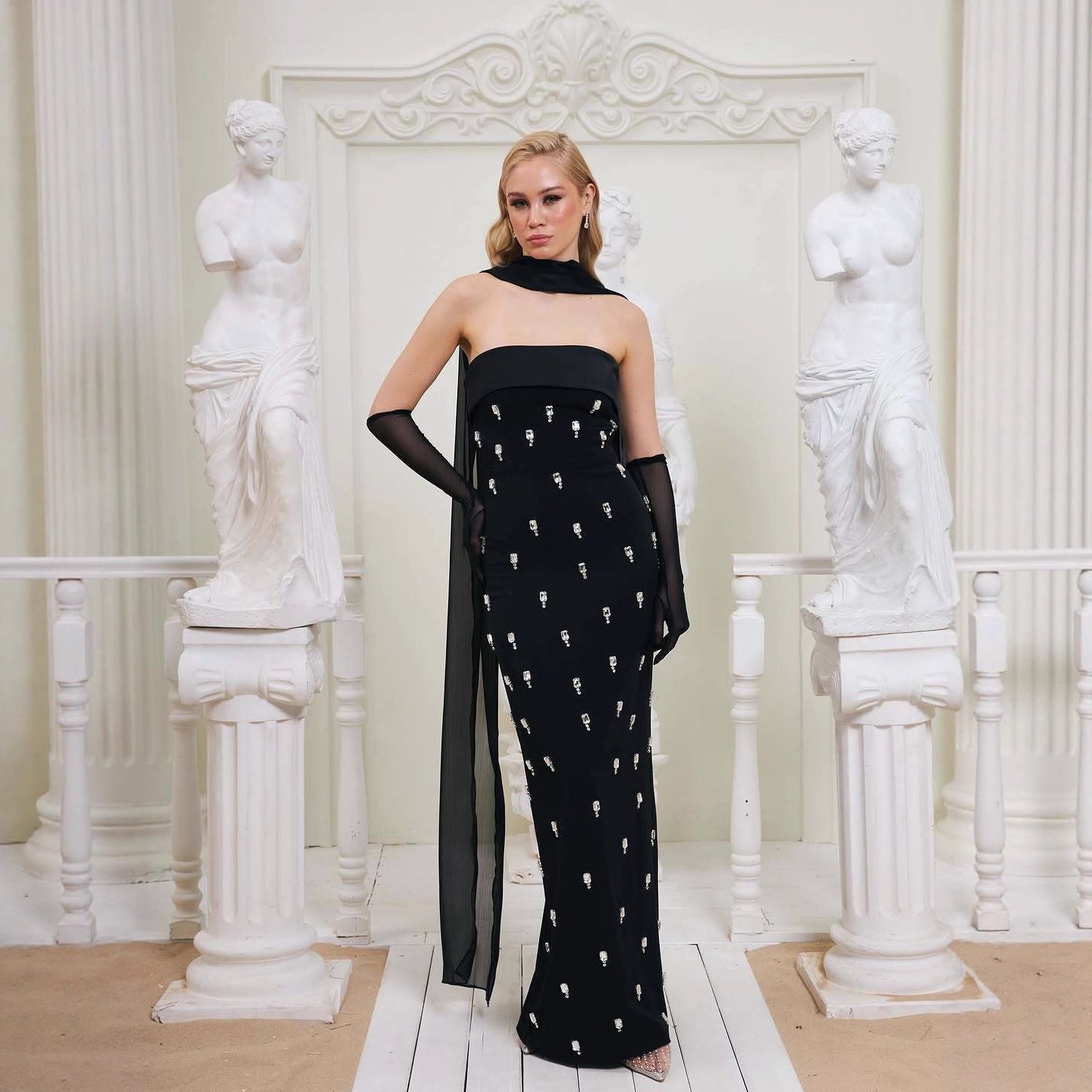 High-end Heavy Industry Banquet Order Diamond Bandage Dress