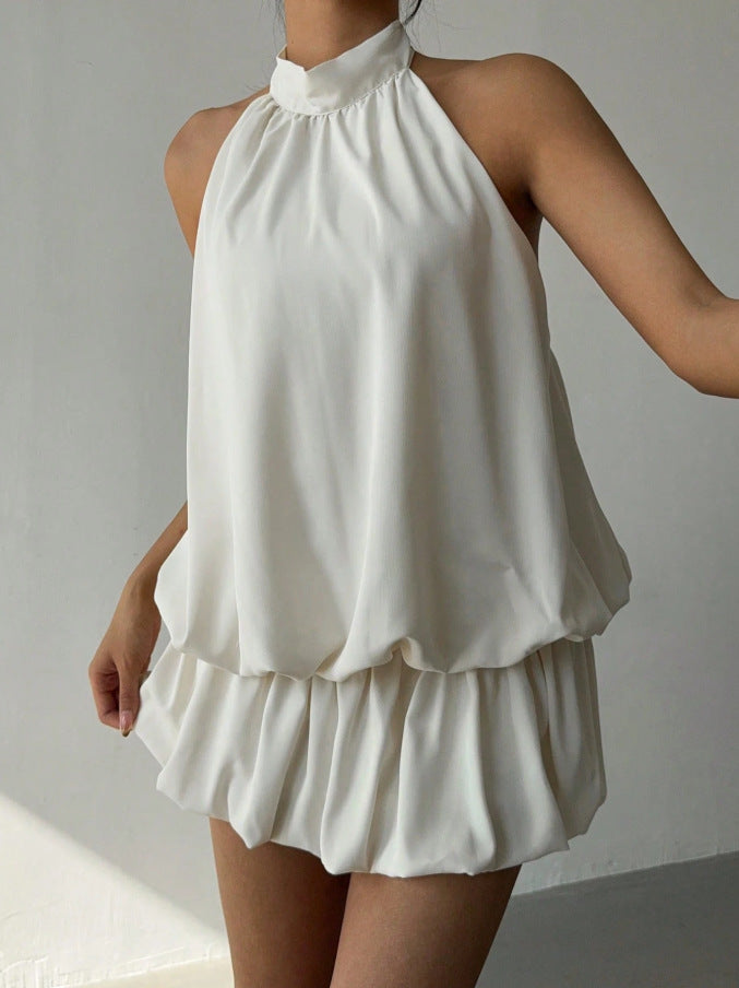 Women's Solid Color Halter Neck Off-Shoulder Dress