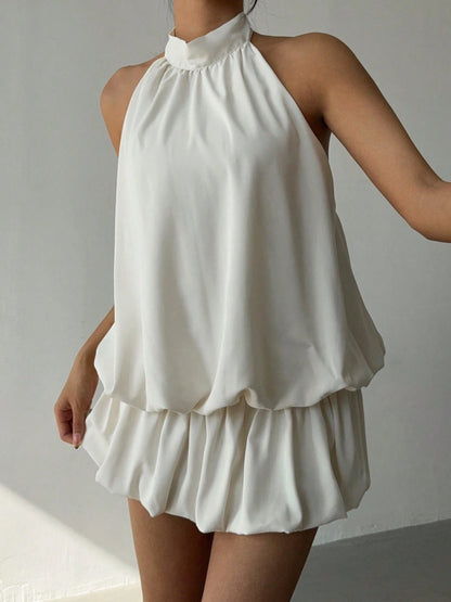 Women's Solid Color Halter Neck Off-Shoulder Dress