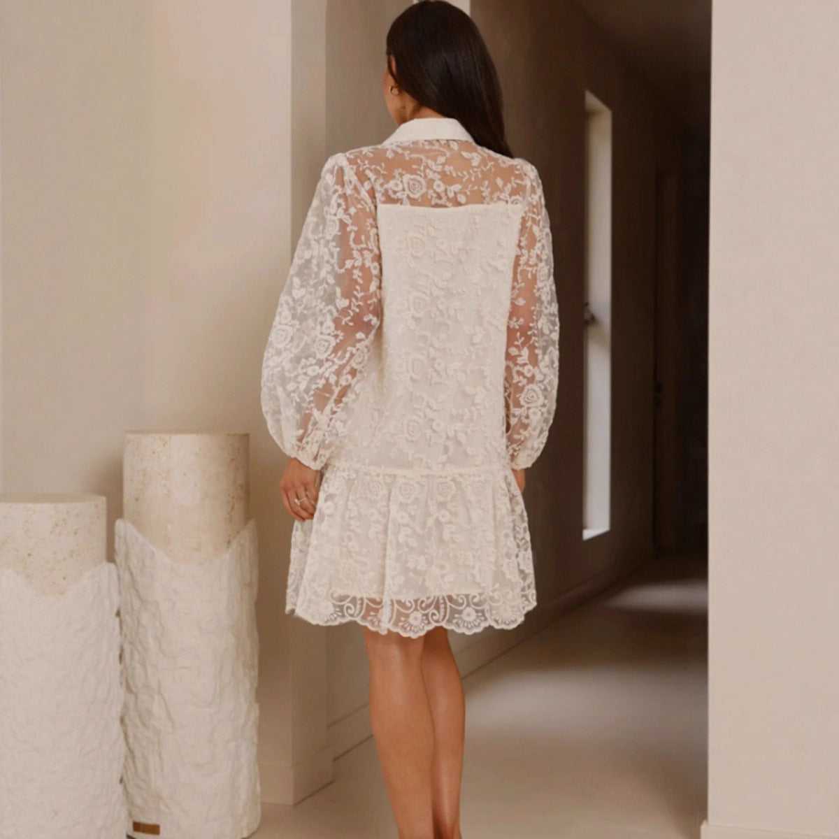 Lace-trimmed Inner Sexy Lace Long-sleeved Dress