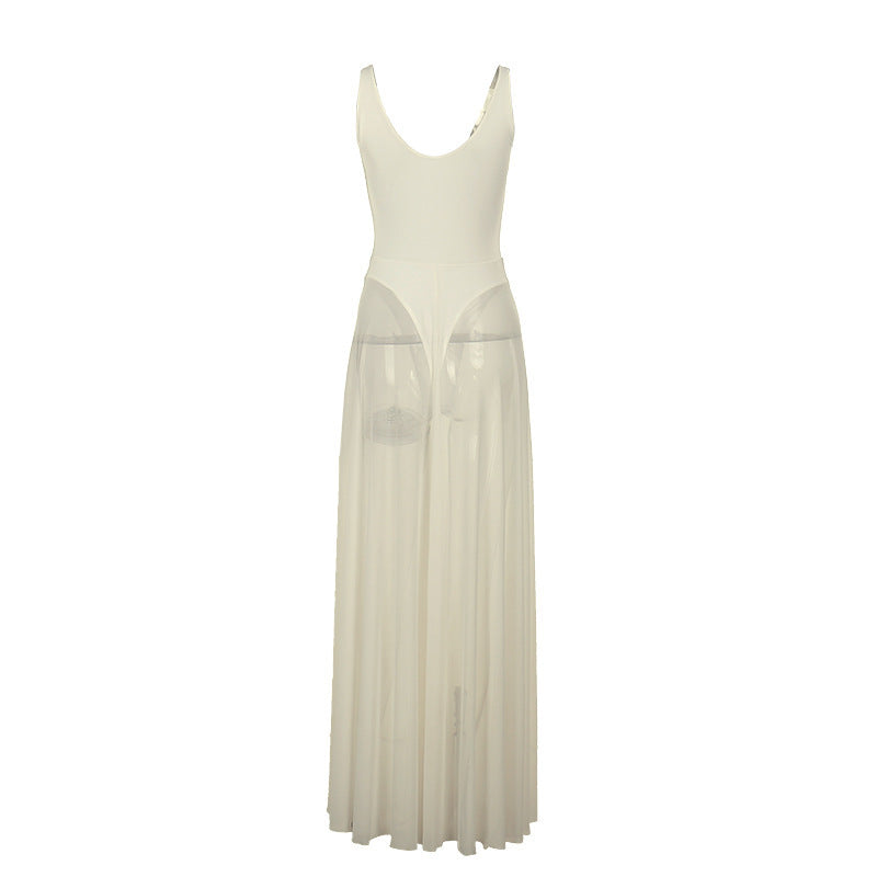 Women's Solid-Color Elegant Resort Bodycon Mesh A-Line Dress