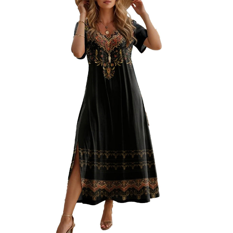 Loose And Breathable Floral High-low Split Midi Skirt