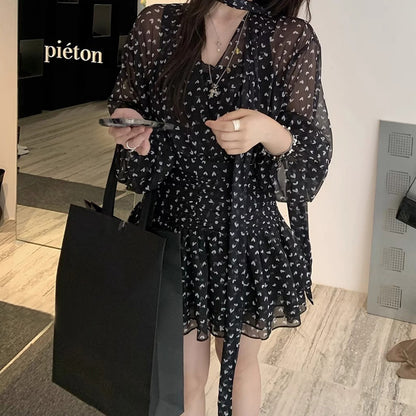 Elegant Waist-cinching Short Skirt French-style Dress For Women