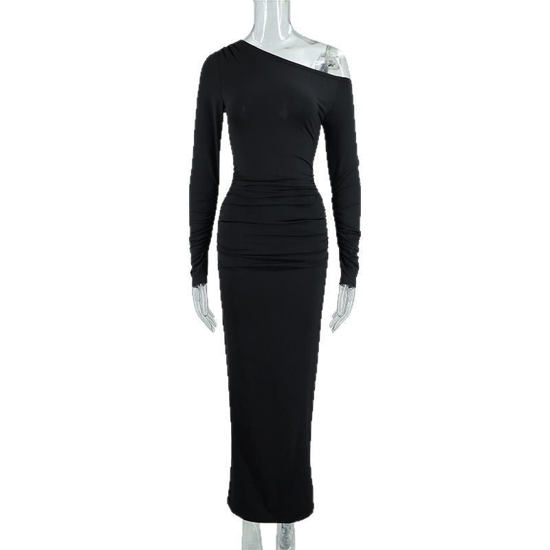 Women's OffshoulderLong-sleeve Figurehugging Pleated Maxi Dress