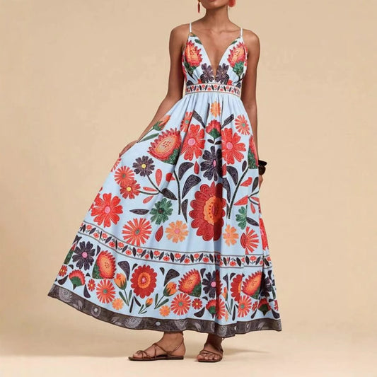 Ethnic Style Sexy Slim-fit Printed Strapless Dress