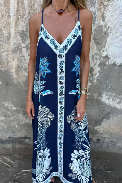 Summer New Arrival European And American Style Retro Minimalist Strap Printed Dress