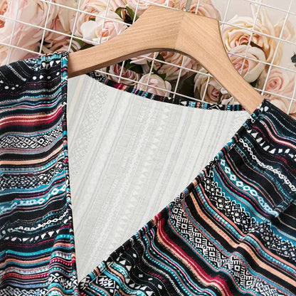 Striped Print V-neck Sleeveless Dress