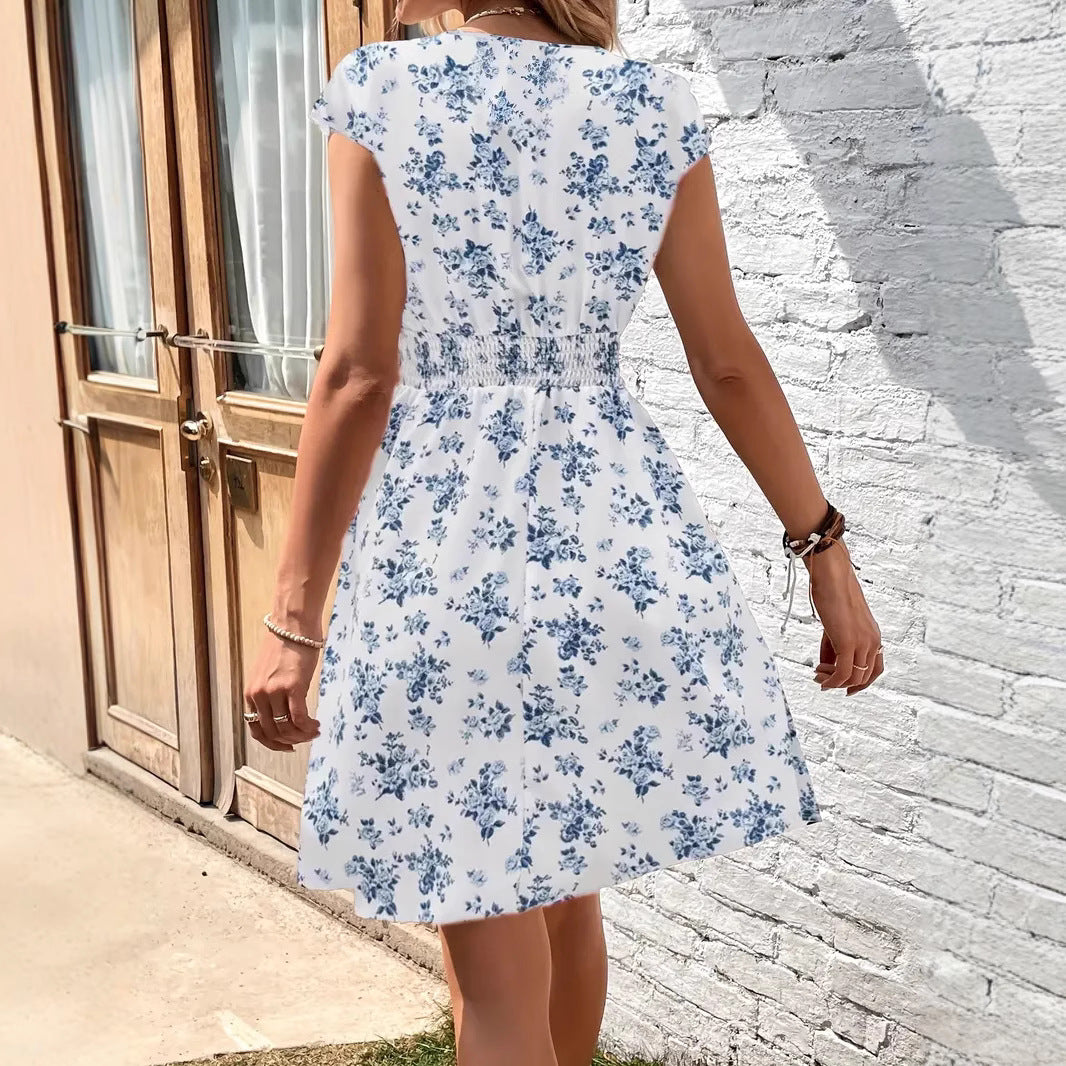 Women's Casual Loose-fit V-neck Floral Dress