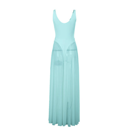 Women's Solid-Color Elegant Resort Bodycon Mesh A-Line Dress