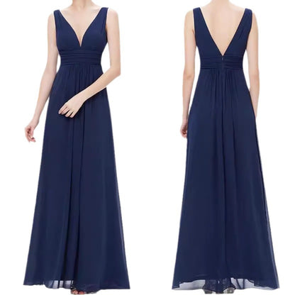 Deep V-neck Plus Size High Waist Evening Dress