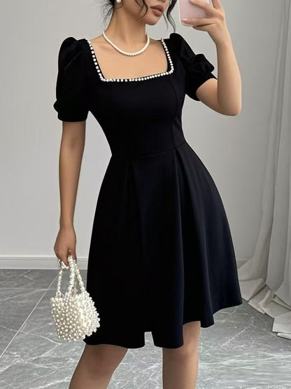 French-style Spring Women's Dress With A Square Neckline Design