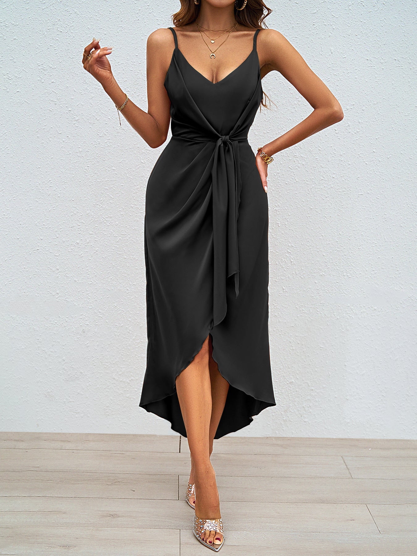 Women's Versatile Solid Color Strappy Dress