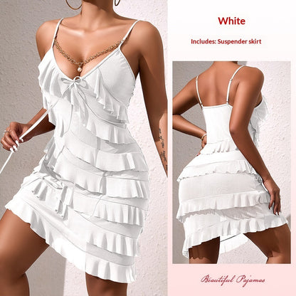 Fashionable Patchwork Ruffle-Trim Camisole Short Dress For Women