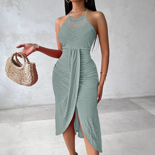 Hip-hop Street-style Asymmetric Sleeveless Halter Dress