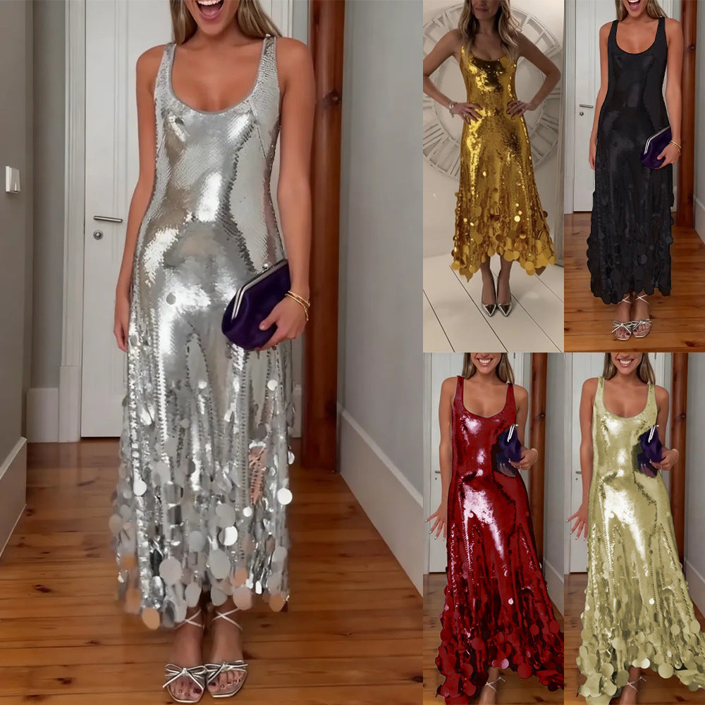 Women's Sequined Sleeveless Party Dress With A Unique Style