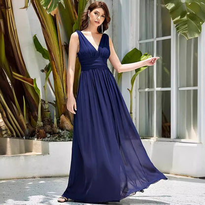 Deep V-neck Plus Size High Waist Evening Dress