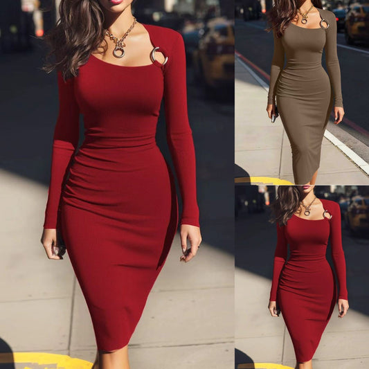 Women's Solid Color Casual Long Sleeve Sexy Slim Dress