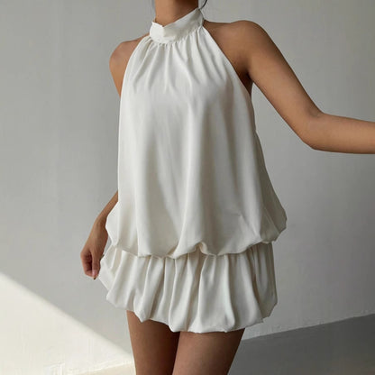 Women's Solid Color Halter Neck Off-Shoulder Dress