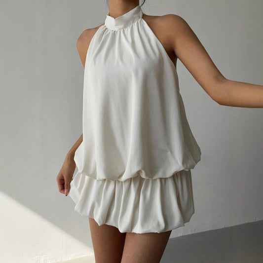 Women's Solid Color Halter Neck Off-Shoulder Dress