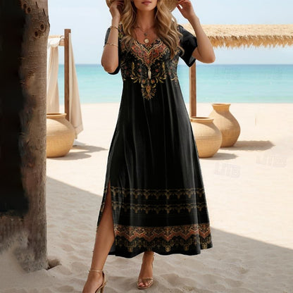 Loose And Breathable Floral High-low Split Midi Skirt