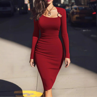Women's Solid Color Casual Long Sleeve Sexy Slim Dress