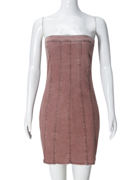 Fashion Backless Tube Denim Dress Summer Sexy Y2K Slim Short Dresses For Women Clothing