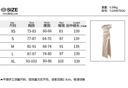 Elegant Off Shoulder Satin Slit Dress, Extra Long Formal Gown, Christmas Party Dress