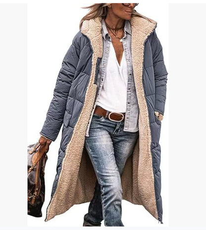 Solid Color Hooded Long Coat Winter Long Sleeve Double-sided Wear Slim Elegant Cardigan Jacket Top Women's Clothing
