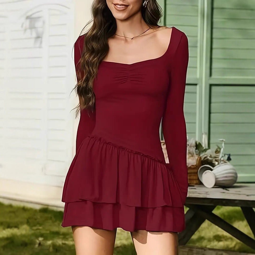 Season New Solid Color Elegant Slim-fit Short Long Sleeve Dress