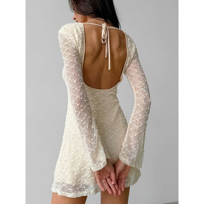 Lace-up Round-neck Long-sleeve Skirt For Women