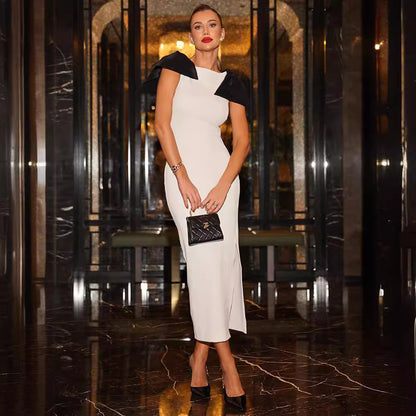 Black-and-white Contrast Sleeveless Sheath Dress