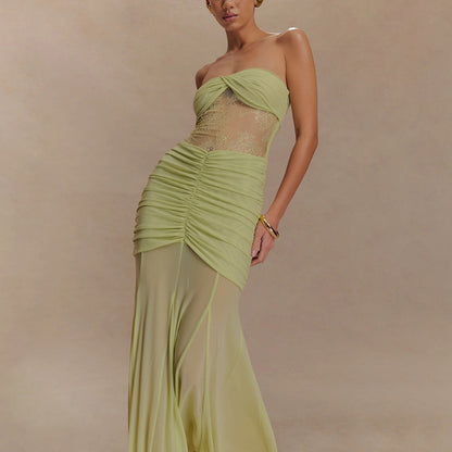 Strapless Lace-panelled Asymmetrical Dress