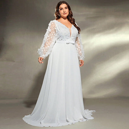 Elegant Banquet Wedding Party Waist Trimming Loose V-neck Dress