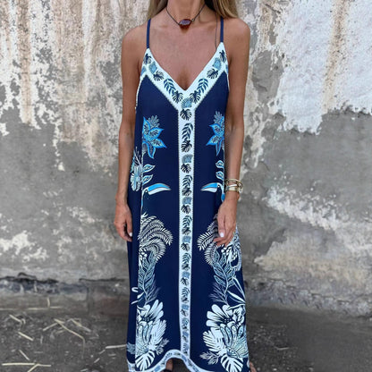 Summer New Arrival European And American Style Retro Minimalist Strap Printed Dress