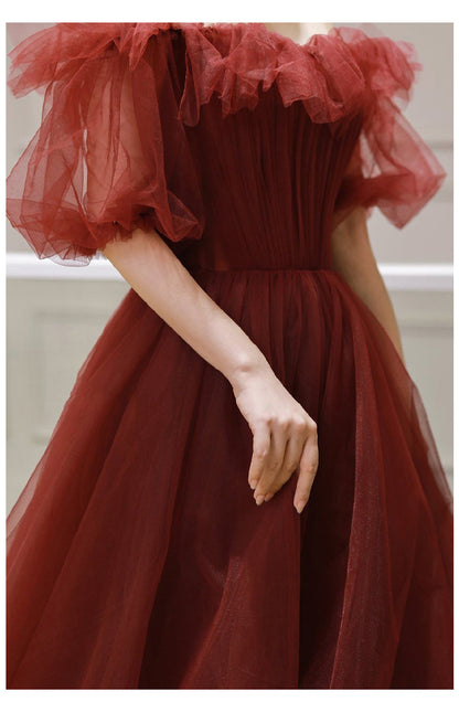 Red Tulle Off Shoulder Full Length Princess Ball Gown