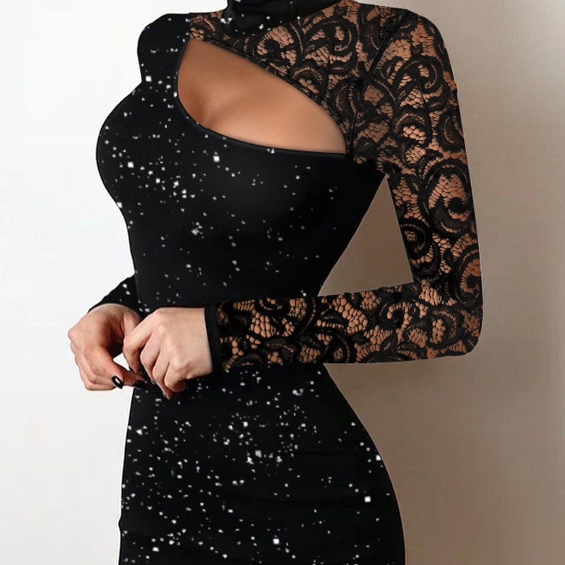 Lace Hollow-out Fashion Highlight Knitted Fabric Slim Fit Bodycon Dress