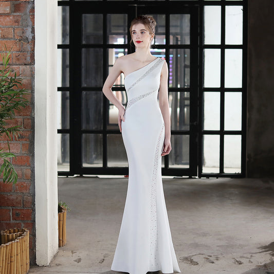 Toast Dress Long One-shoulder Thank You Banquet Slim Fishtail Skirt