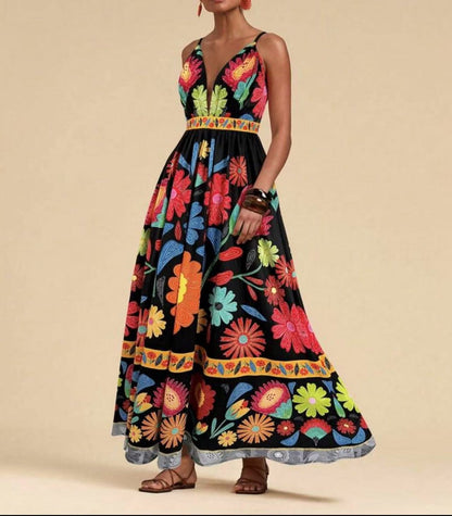 Ethnic Style Sexy Slim-fit Printed Strapless Dress