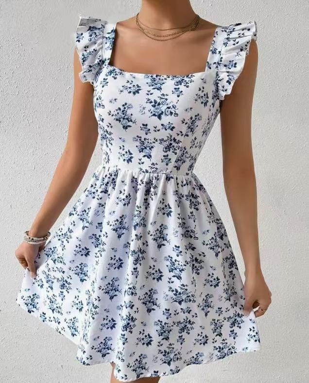 Leopard Print Tie-back Backless Ruffle Hem Dress