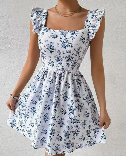 Leopard Print Tie-back Backless Ruffle Hem Dress